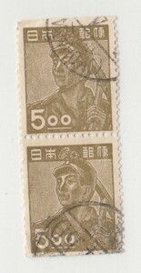 日本切手 切手帳ペーン縦ペア/欧文印横浜/使用済・消印・満月印[S1407]
