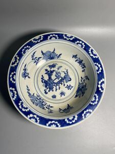 旧家蔵出 清朝期 陶磁器 青花大皿 景徳鎮製 煎茶道具 中国古玩 中国唐物 中国美術