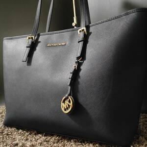 1円~【極美品】マイケルコース MICHAEL KORS トートバッグ メンズ ビジネス ハンド 手提げ 肩掛け A4 書類鞄 PC レザー ブルーネイビー