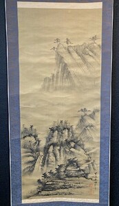 【模写】【中国掛軸】碧山「水墨山水図」絹本 検)南画/文人画墨蹟/書画/掛け軸/中国/山水/日本画/花鳥/仏画/風景/茶掛け/