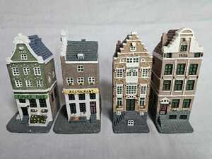 holland souvenir ミニチュアハウス 樹脂製 4個セット 花屋 レストラン 集合住宅