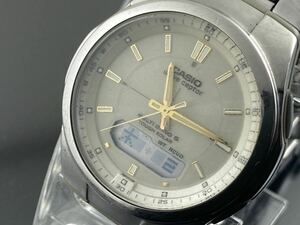[M002]1円～☆メンズソーラー電波腕時計 マルチバンド6CASIOカシオウェーブセプターWVA-M600動作品