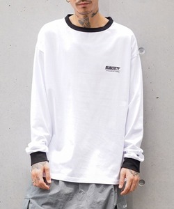 「Subciety」 長袖Tシャツ X-LARGE ホワイト×ブラック メンズ