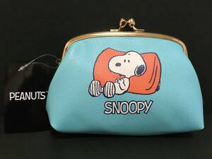 PEANUTS★スヌーピー　スヌーピー ドーナッツ　がま口ポーチ大☆彡　ブルー☆　マルチケース　新品　SNOOPY