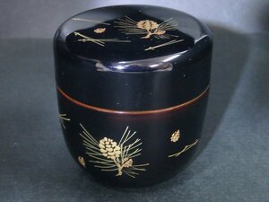 ★状態良好！【口金 松蒔絵 中棗】木製漆器　直径6.8×高さ7.2cm　茶道具 茶器　セール！