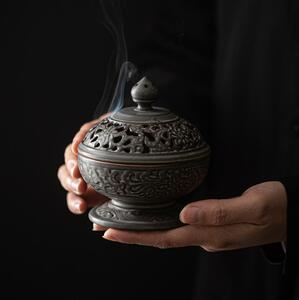 新品　精品　陶器　置物　小物　香炉　室内用　茶室用　セラミック　アロマ　心を静める　画像色　D