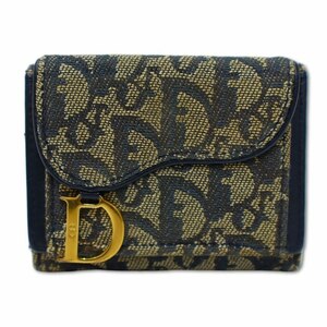 クリスチャンディオール Christian Dior トロッター キャンバス×レザー サドル 三つ折り コンパクト ウォレット 財布 レディース