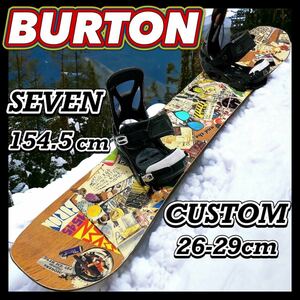 スノーボード セット 板 BURTON バートン かっこいい オシャレ セブン SEVEN 154.5cm CUSTOM カスタム　Mサイズ　ビンディング　バイン