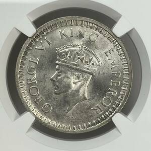 ◆1円〜 1942B 英領インド 1ルピー 銀貨 NGC MS62　アンティークコイン 貨幣 硬貨 金貨 世界 (管理C45)