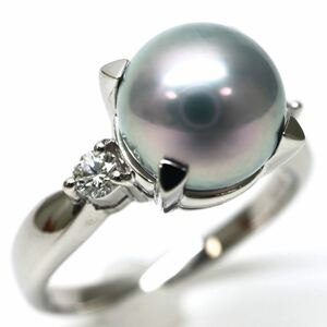 ◆Pt900 天然ダイヤモンド/アコヤ本真珠リング◆M◎ 約5.3g 12号 8.0mm珠 pearl ジュエリー ring 指輪 EB5/EB5