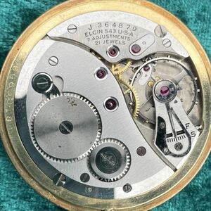 17ビンテージ 希少 LORD ELGIN ロード エルジン 21石 ゴールド 14kGP ギャラ付き 個体マッチング 機械式手巻 変わり文字盤 懐中時計 