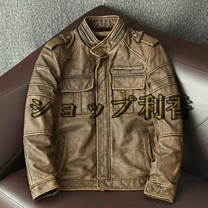 レザージャケット メンズ 　バイクジャケット　ユーズド加工　ライダース 高級牛革　本革革ジャン S～5XL