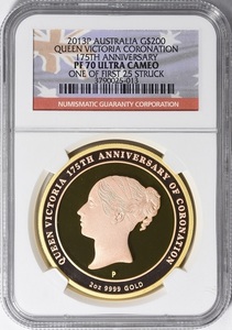 2013年P 2オンス大型金貨 ヴィクトリア女王戴冠175周年 NGC最高鑑定 PF70UCAM 初期25枚ロット