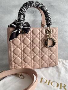 ◆ミッツァ付き◆レディディオール カナージュ CHRISTIAN DIOR Lady Dior Bag Medium バッグ ミディアム バッグ ピンクレシート 美品