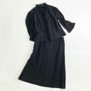Ed24《美品》大きいサイズ TOKYO SOIR 東京ソワール スカートセットアップ ブラックフォーマル 15/3L相当 ウエストゴム◎ レディース 女性