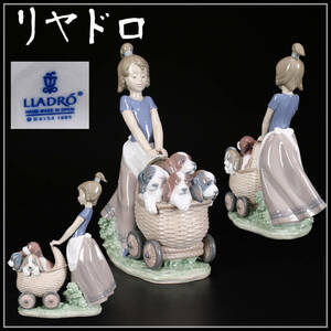CE802 LLADRO 【リヤドロ】 磁器人形 美少女と子犬 置物 高22㎝／美品！ｚ