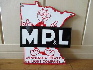 アメリカンビンテージ ホーロー看板 レディキロワット MP&L ／ Vintage REDDY KILOWATT MP&L MINNESOTA POWER Steel Sign