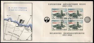 極地カバー F186 ベルギー 南極観測 基地 犬 寄付金付き SL(2x2)完貼り 1957年発行 カバー(非初日)