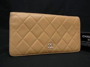 1円 CHANEL シャネル ココマーク マトラッセ ラムスキン 二つ折り 長財布 ウォレット 小銭入れ 札入れ レディース ベージュ系 FB0274