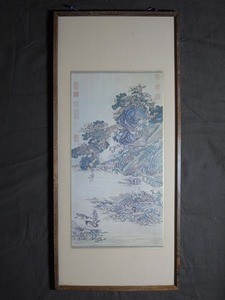 中国画『花鳥山水図』作者不詳 額装〔紙本工藝印刷〕 / 作者不明 額絵