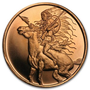 [カプセル付き] (新品) アメリカ「インディアン族長・馬」純銅 赤金 1常衡オンス メダル