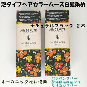 ★新品未使用★ 日本製 エールボーテ ヘアカラームース 白髪染め 泡タイプ ナチュラル ブラック 2本 パラベンフリー オーガニック 男女兼用