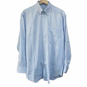 【美品】ARMANI COLLEZIONI アルマーニ メンズカッターシャツ Yシャツ ドレスシャツ ブルー ストライプ スナップダウン 表記41 Lサイズ相当