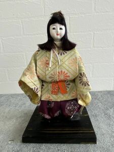 昭和レトロ【日本人形】狩衣(かりぎぬ) 神主 宮司 神官 人形 17cm 神社 舞台 神楽 金襴緞子 着物 縁起物