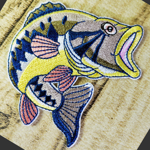 ブラックバス 刺繍パッチ アイロンオン　BASS00　　　　[ 魚 釣り 毛針 フライ フィッシング]