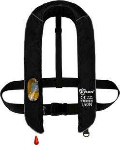 ブラック EYSON ライフジャケット フローティングベスト ベストタイプ 首掛 肩掛けタイプ 救命胴衣 釣り 大人 手動膨張式 