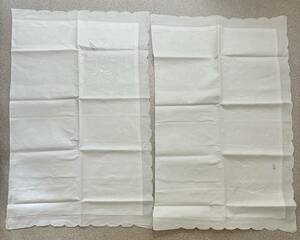 ■94/枕カバー２枚《50×70cm用》未使用カットワーク刺しゅう白綿 中芸CRC 125＄