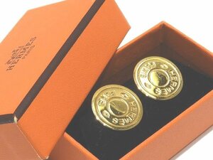 まだ美品 HERMES エルメス セリエ イヤリング ゴールドカラー レディース ☆ ラウンド ロゴ ジュエリー アクセサリー ▼ フト00/6D