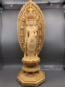 最新作 総檜材 木彫仏像 仏教美術 精密細工 金箔 切金 十一面観音菩薩立像 高さ38cm