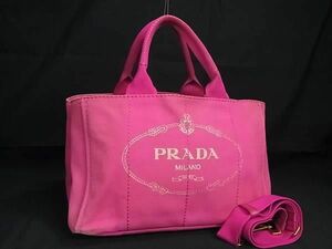 1円 PRADA プラダ カナパ キャンバス 2WAY ハンドバッグ トート ショルダー クロスボディ 肩掛け レディース ピンク系 AY1687