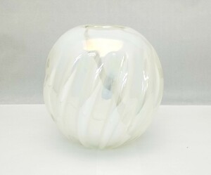 花瓶　ガラス　白丸　高さ15cm　口径5.5cm　胴径16cm　重さ1284g　/　　花器　花入れ　壺　インテリア