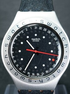 SWATCH スウォッチ IRONY アイロニー Big Balise YGS4005 アナログ クォーツ 腕時計 ブラック文字盤 カレンダー レザーベルト 電池交換済み