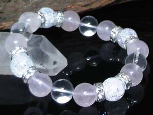 クラック水晶ローズクォーツx水晶10ミリ銀ロンデル数珠