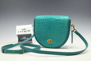 未使用【コーチ/COACH本物】定価63.8万/ショルダーバッグ/本クロコダイル革/ターコイズブルー/斜め掛け【B307