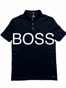 新品同様★近年モデル★HUGO BOSS★ヒューゴ ボス★メタルプレート付きポロシャツ★ブラック★S★国内正規品