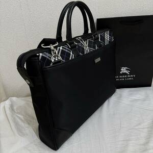 美品 レア BURBERRY BLACK LABEL バーバリーブラックレーベル 2WAYソフトブリーフケース ビジネスバッグ ノバチェック 黒 #2731