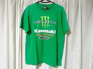 希少 MONSTER ENERGY カワサキ Kawasaki PRO CIRCUI Thor バイク レーシング メカニック Tシャツ Lサイズ 緑色 旧車 街道レーサー