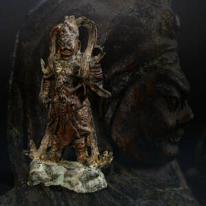 kg1077 仏教美術 古銅製 仏像立像 鍍金 置物 銅製 唐物 時代物 高22cm 重1044g