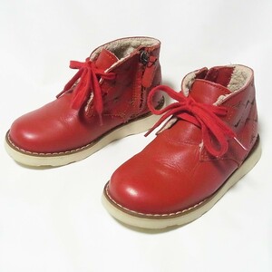 ARMANI JUNIOR Jr アルマーニ 赤レザー かわいいシューズ サイズ27/16‐16.5cm◎側面ファスナー◎本革製◎内ボア◎洗浄済