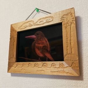 [ハンドメイド]2:フォトフレーム　彫り物　鳥の絵