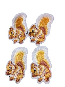 りす ワッペン 4枚セット リス 動物 アイロンワッペン 刺繍