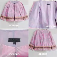 【ICEBERG】アイスバーグ 刺繍柄 総シルク ノーカラージャケット
