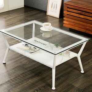 センターテーブル ガラス天板 80cm幅 ガラステーブル リビング テーブル 強化ガラス デザイン性 中板 魅せる おしゃれ ホワイトマーブル