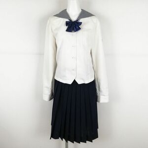 1円 セーラー服 スカート リボン 上下3点セット 中間服 女子 学生服 熊本東海大学付属熊本星翔高校 白 制服 中古 ランクC NA1442