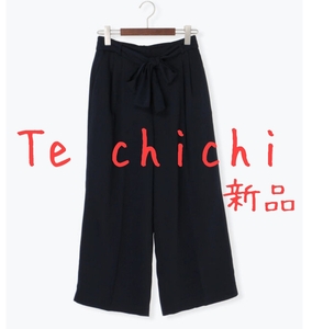 新品　Te chichi　テチチ　ワイドクロップトパンツ　ウエストリボン　紺