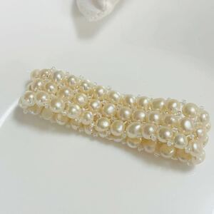 本真珠 ブレスレット 6.5mm ベビーパール　天然　三連 冠婚葬祭 スプリングロープ